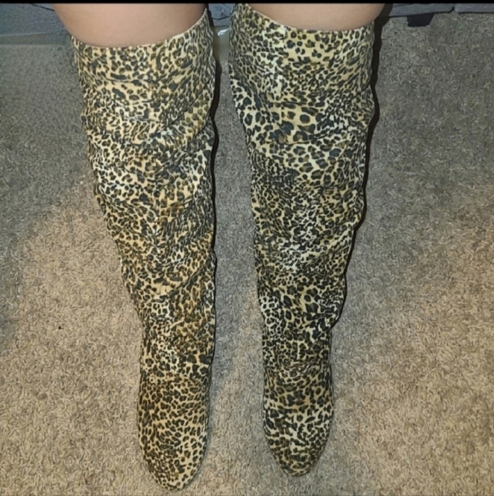 Nature Breeze Leopard Slouch Vickie Thigh High Boots